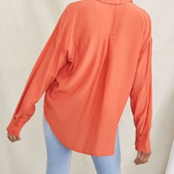 Forever 21 Lightweight Silky High-Low Buttoned Shirt - Medium - Brown - Picture 5 of 11